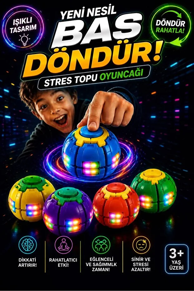  Led Işıklı Bas Döndür Stres Topu Stres Giderici Mekanizmalı Renkli Fidget Spinner Spinball Top Oyuncak